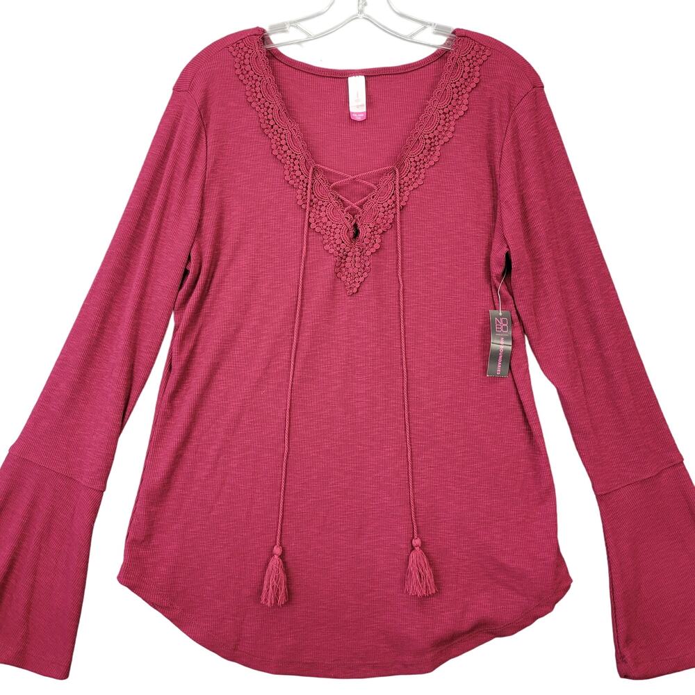 No Boundaries Red Shirt NEW Stretch Lace Long Sleeves Women Size XXL Juniors Top